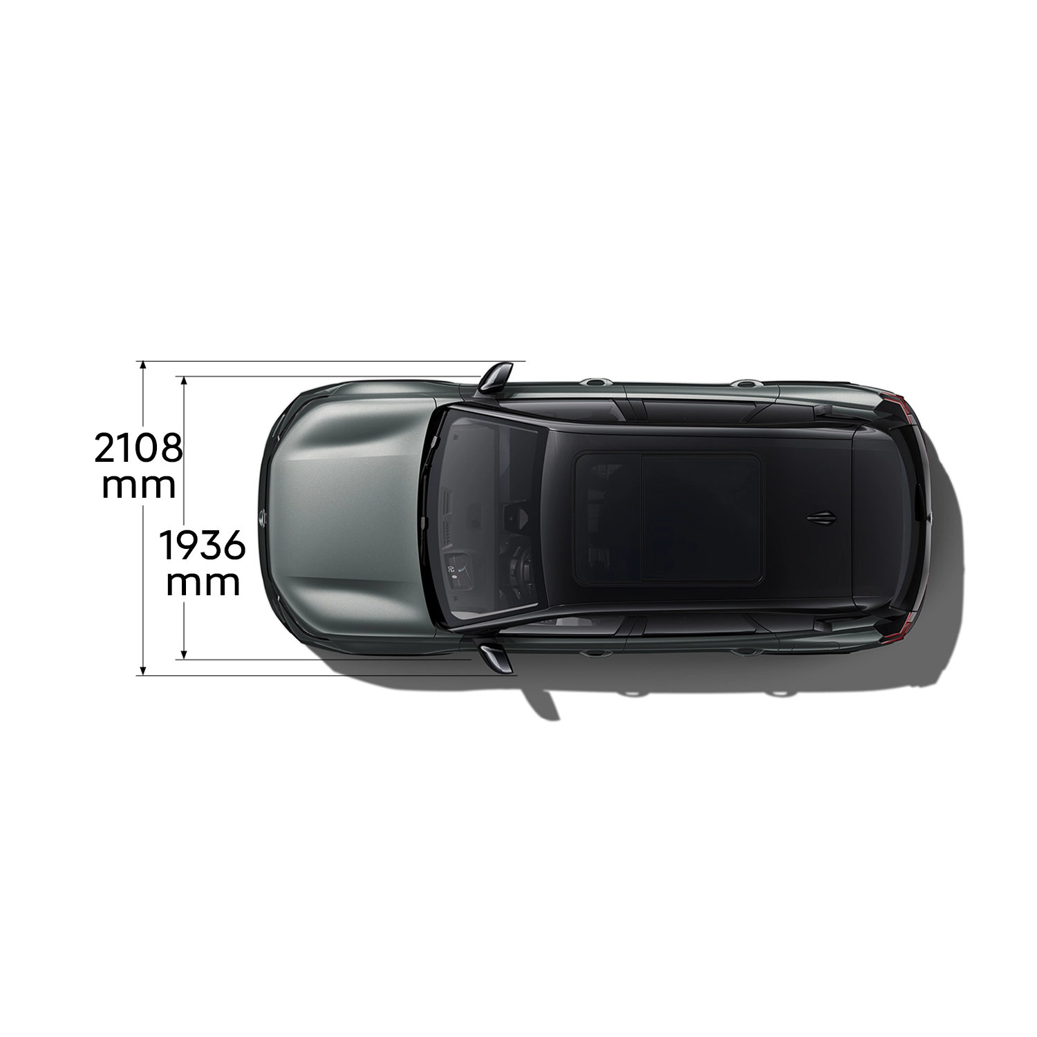 Technisch overzicht van de C5 Aircross met voor‑, achter‑, zij‑ en bovenaanzicht, inclusief buitenmaten en bagageruimte‑inhoud.